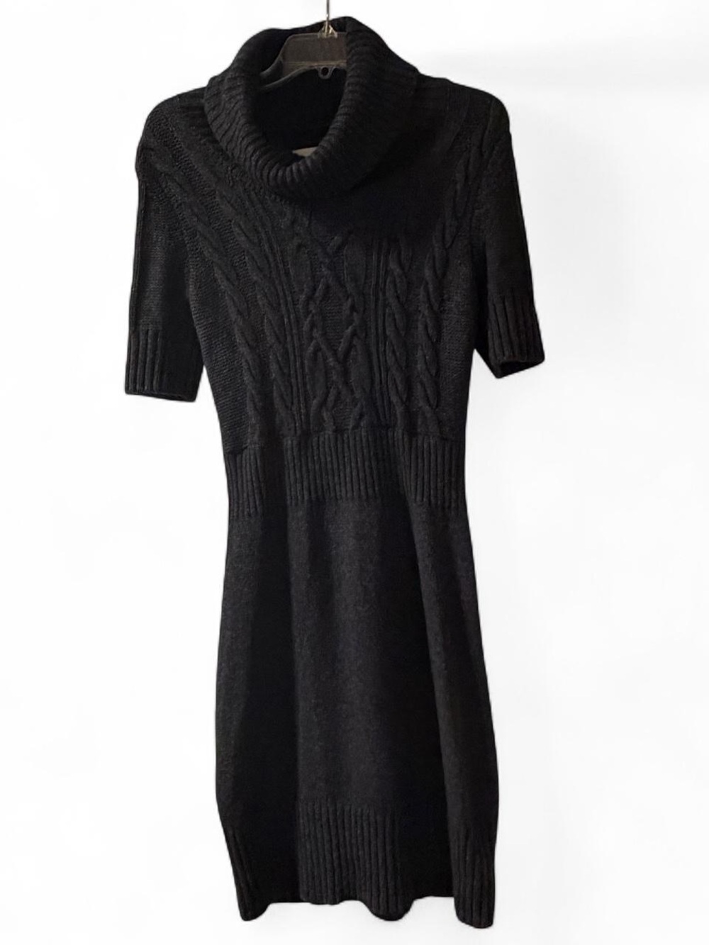 LOFT Black Cable-Knit Turtleneck Sweater Dress